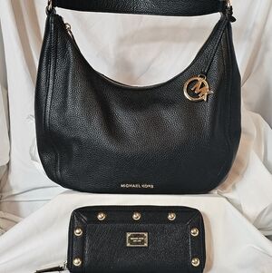 Michael Kors Black Leather Hobo Bag and Wallet Set